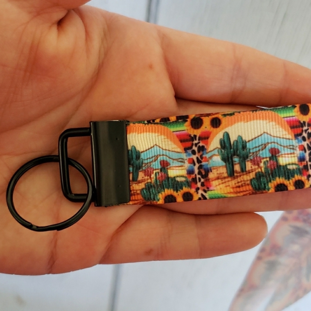 Wild West Key Lanyard Sunflower Cactus Mountain Leopard Sarape Zarape Serape - Picture 1 of 9